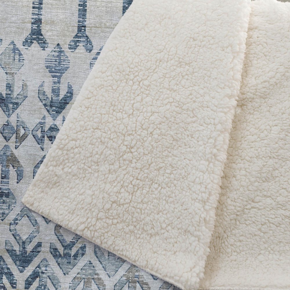 50" X 70" Ivory And Teal Geometric Microfiber Plush Throw Blanket HomeRoots