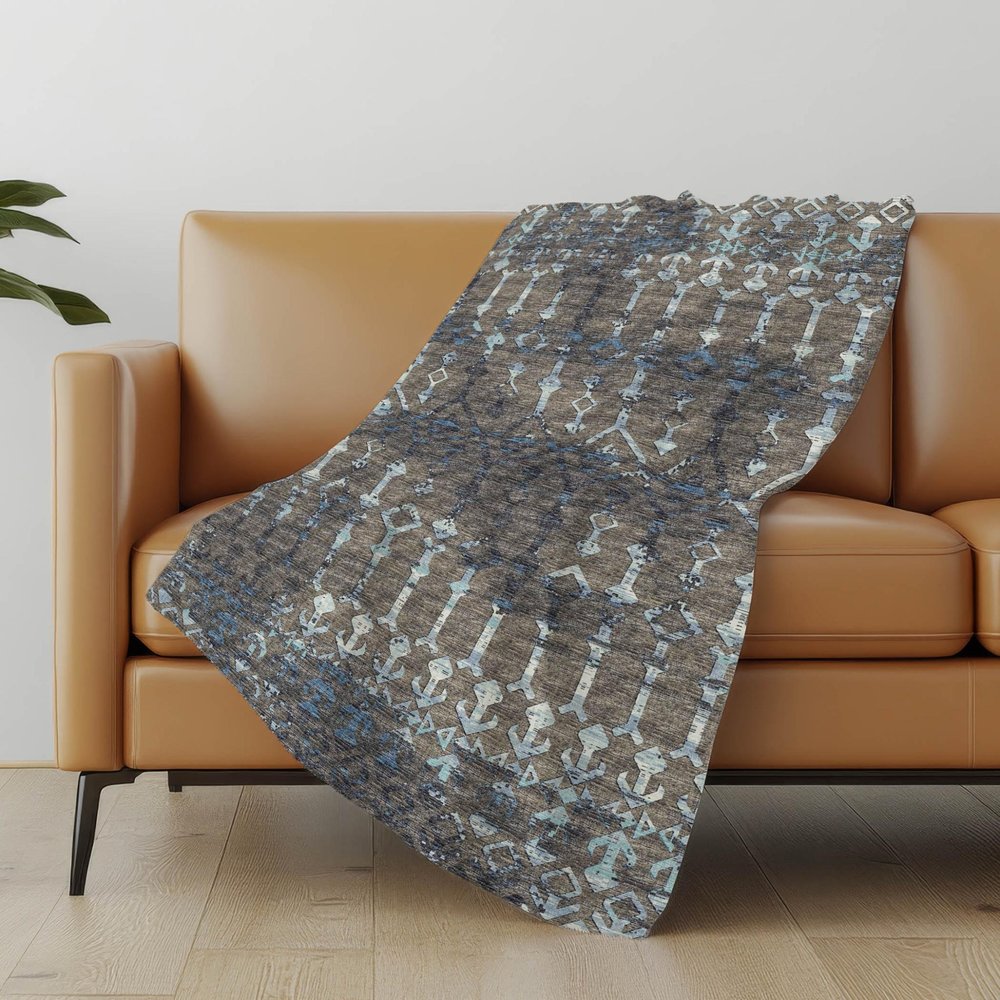 50" X 70" Chocolate And Blue Geometric Plush Throw Blanket HomeRoots