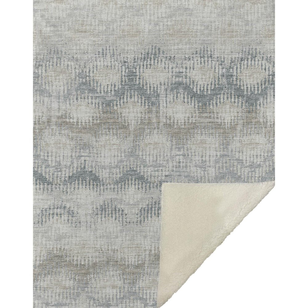 50" X 70" Linen And Gray Geometric Microfiber Plush Throw Blanket HomeRoots