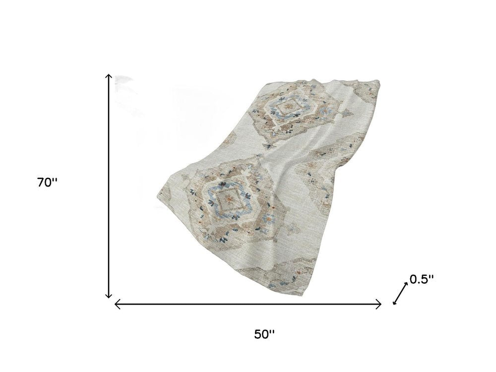 50" X 70" Linen Coffee And Ivory Floral Plush Throw Blanket HomeRoots