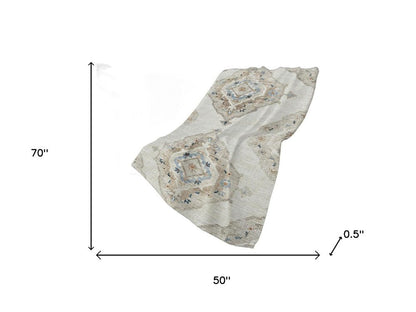 50" X 70" Linen Coffee And Ivory Floral Plush Throw Blanket HomeRoots