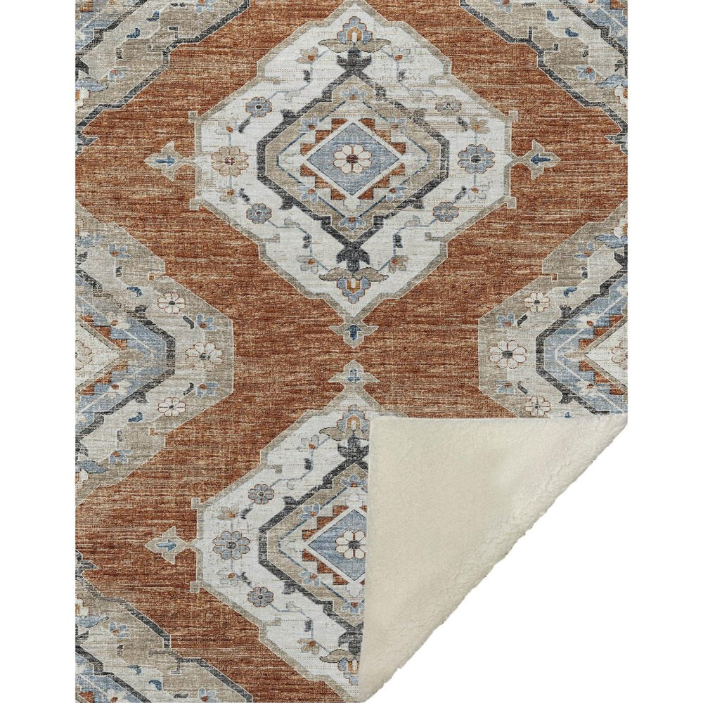 50" X 70" Rust Ivory And Blue Floral Microfiber Plush Throw Blanket HomeRoots