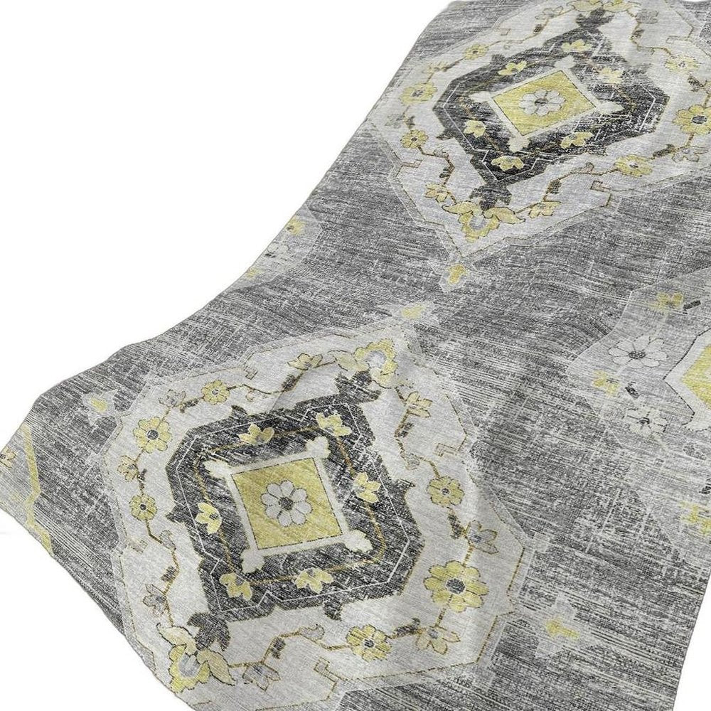 50" X 70" Silver Yellow And Charcoal Floral Polyester Woven Plush Throw Blanket HomeRoots
