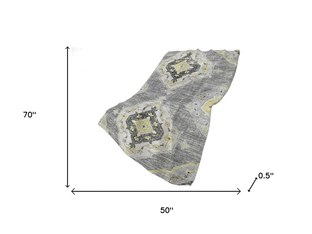 50" X 70" Silver Yellow And Charcoal Floral Polyester Woven Plush Throw Blanket HomeRoots