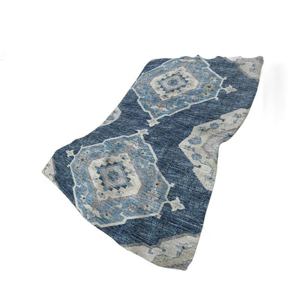 50" X 70" Blue And Ivory Floral Polyester Woven Plush Throw Blanket HomeRoots