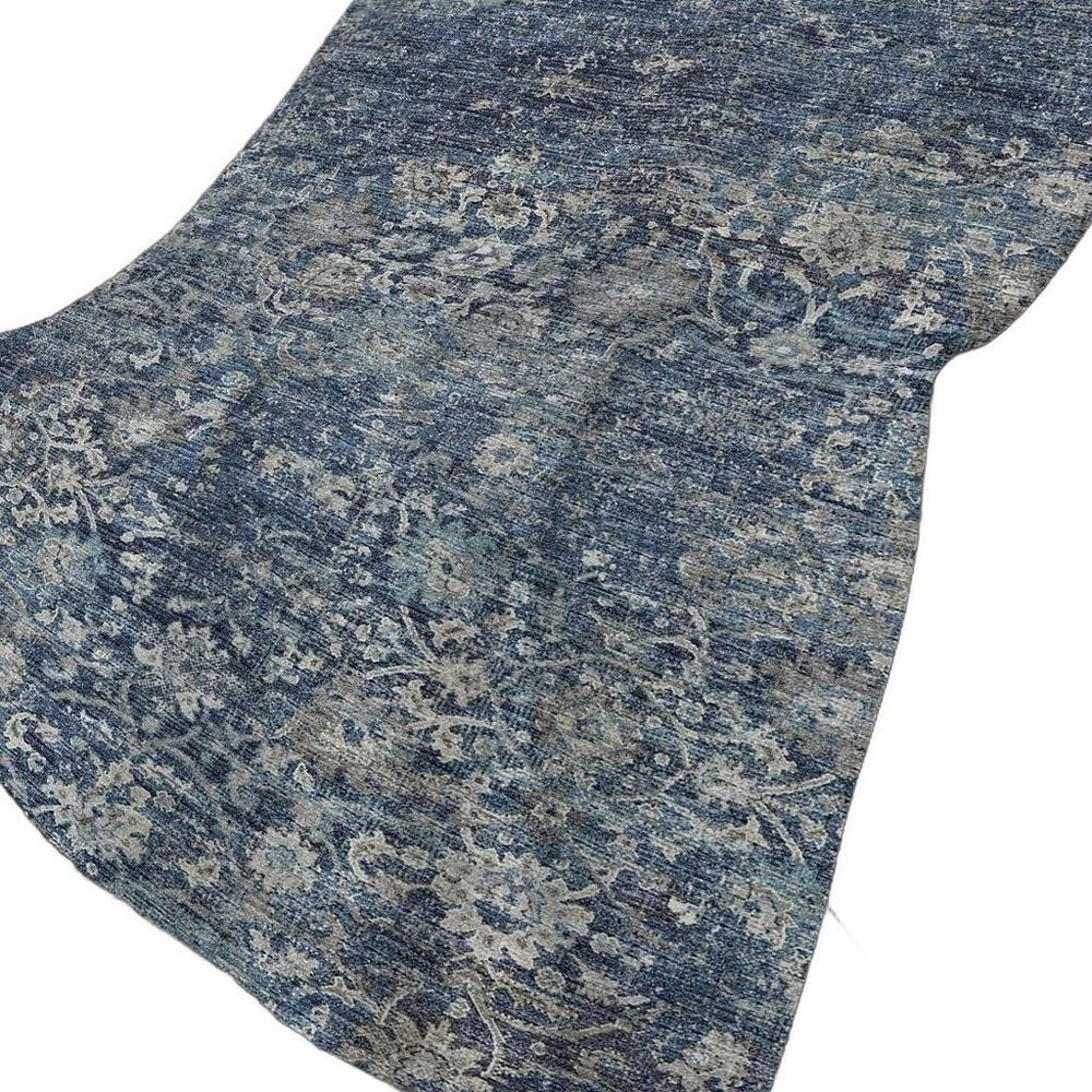 50" X 70" Blue And Pewter Floral Plush Throw Blanket HomeRoots