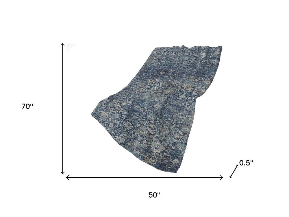 50" X 70" Blue And Pewter Floral Plush Throw Blanket HomeRoots