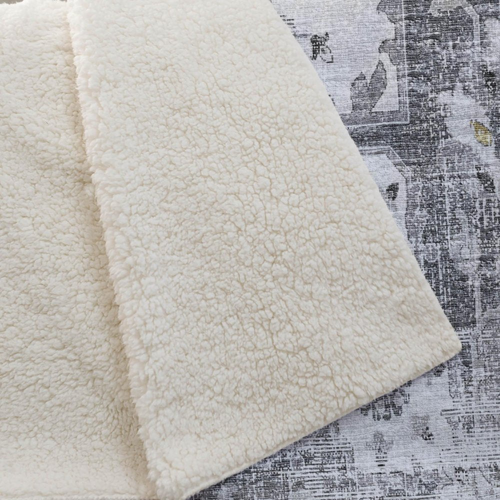 50" X 70" Charcoal Gray And Ivory Floral Polyester Woven Plush Throw Blanket HomeRoots