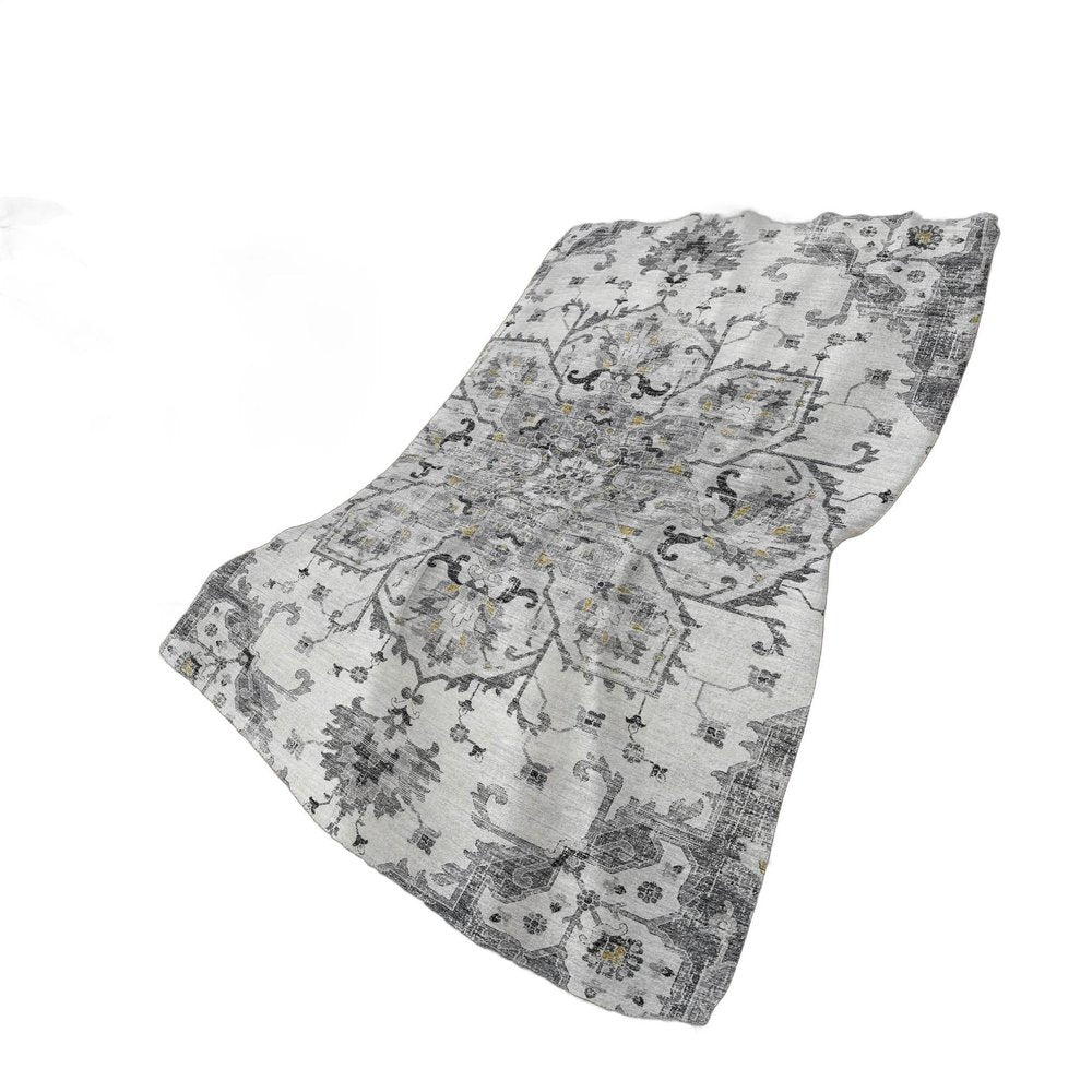 50" X 70" Charcoal Gray And Ivory Floral Polyester Woven Plush Throw Blanket HomeRoots