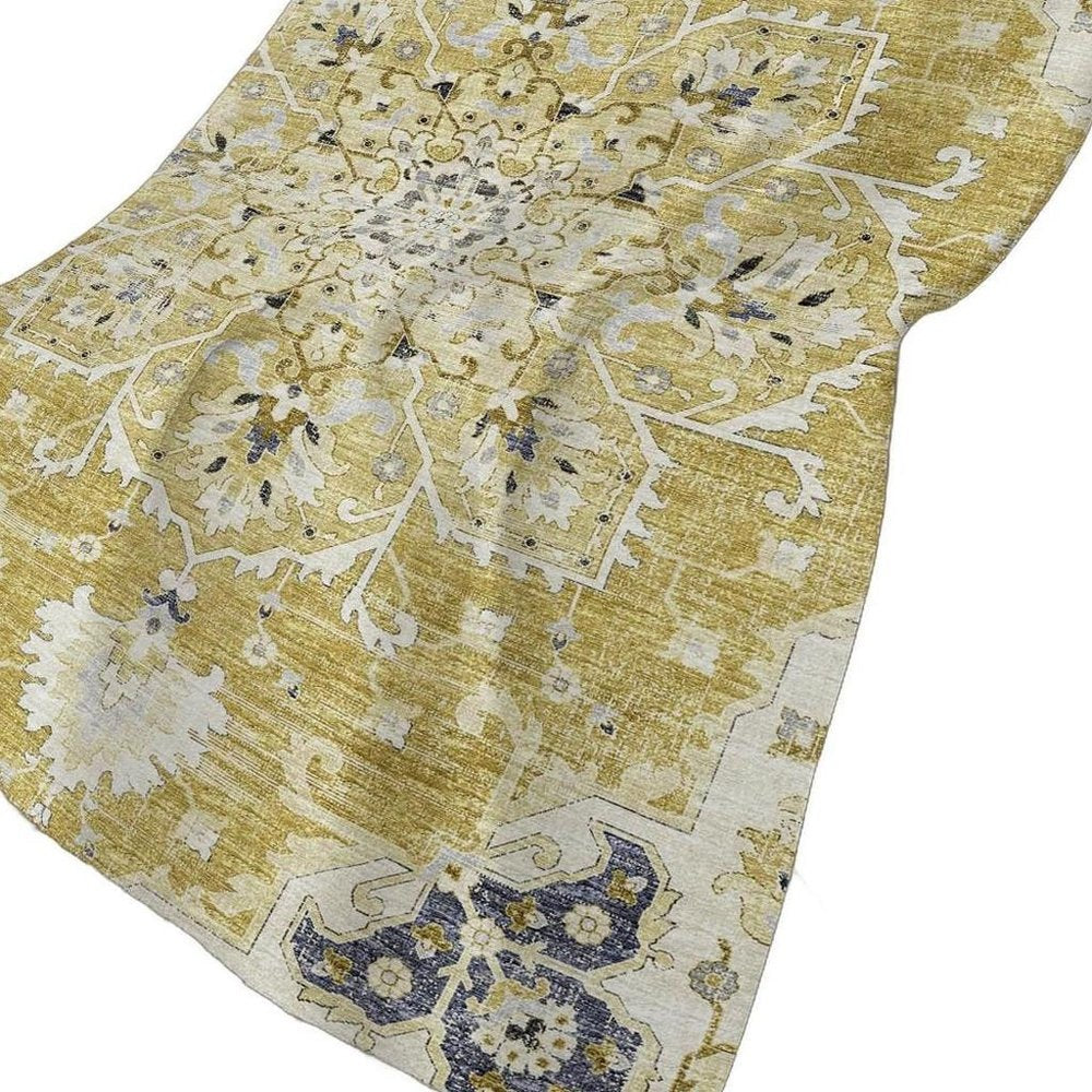 50" X 70" Ivory Gray And Gold Floral Polyester Woven Plush Throw Blanket HomeRoots