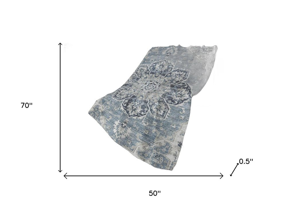 50" X 70" Blue And Ivory Floral Polyester Woven Plush Throw Blanket HomeRoots