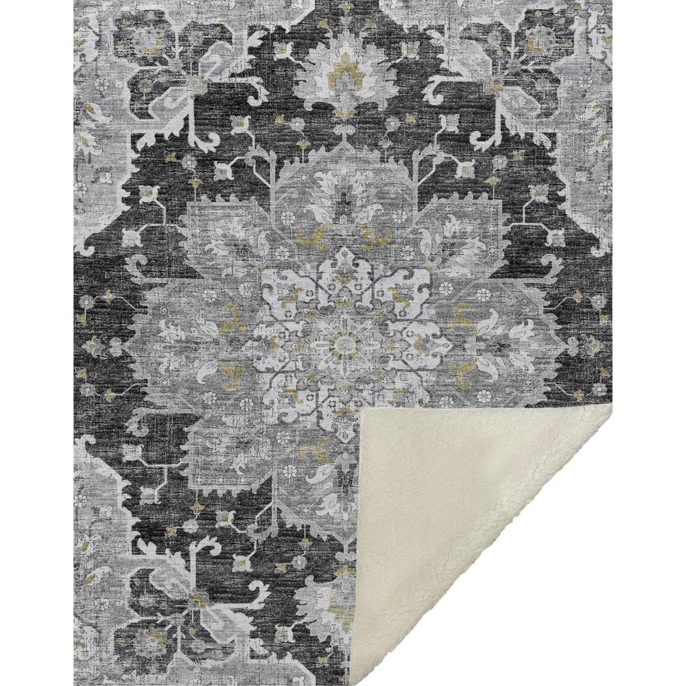 50" X 70" Charcoal Gold And Gray Floral Microfiber Plush Throw Blanket HomeRoots