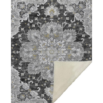 50" X 70" Charcoal Gold And Gray Floral Microfiber Plush Throw Blanket HomeRoots
