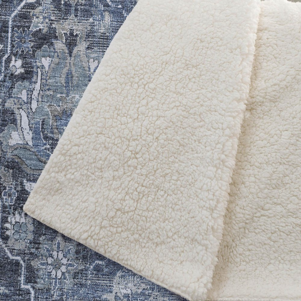 50" X 70" Blue Gray And Ivory Floral Polyester Woven Plush Throw Blanket HomeRoots