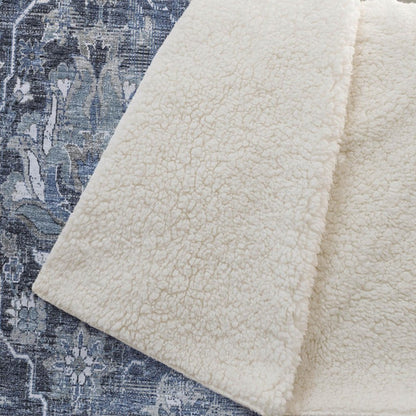 50" X 70" Blue Gray And Ivory Floral Polyester Woven Plush Throw Blanket HomeRoots