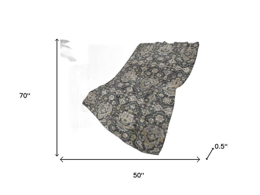 50" X 70" Charcoal Ivory And Coffee Floral Polyester Woven Plush Throw Blanket HomeRoots