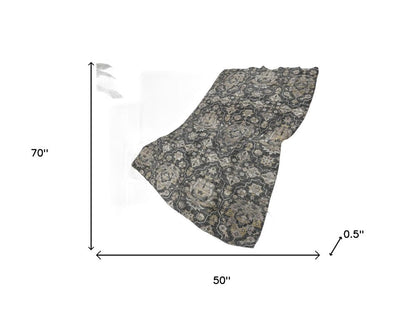 50" X 70" Charcoal Ivory And Coffee Floral Polyester Woven Plush Throw Blanket HomeRoots