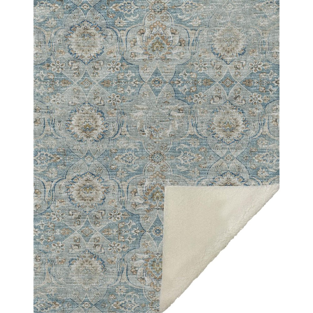 50" X 70" Ivory Coffee And Teal Damask Microfiber Plush Throw Blanket HomeRoots