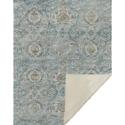 50" X 70" Ivory Coffee And Teal Damask Microfiber Plush Throw Blanket HomeRoots