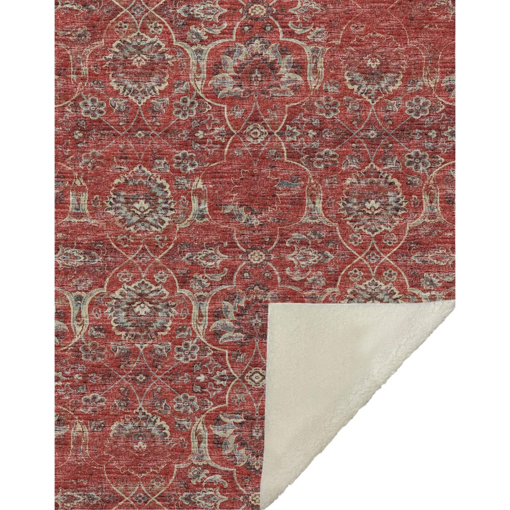 50" X 70" Red Pewter And Beige Damask Microfiber Plush Throw Blanket HomeRoots