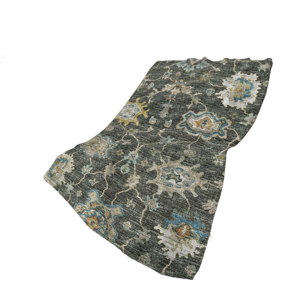 50" X 70" Beige Blue And Gold Floral Polyester Woven Plush Throw Blanket HomeRoots