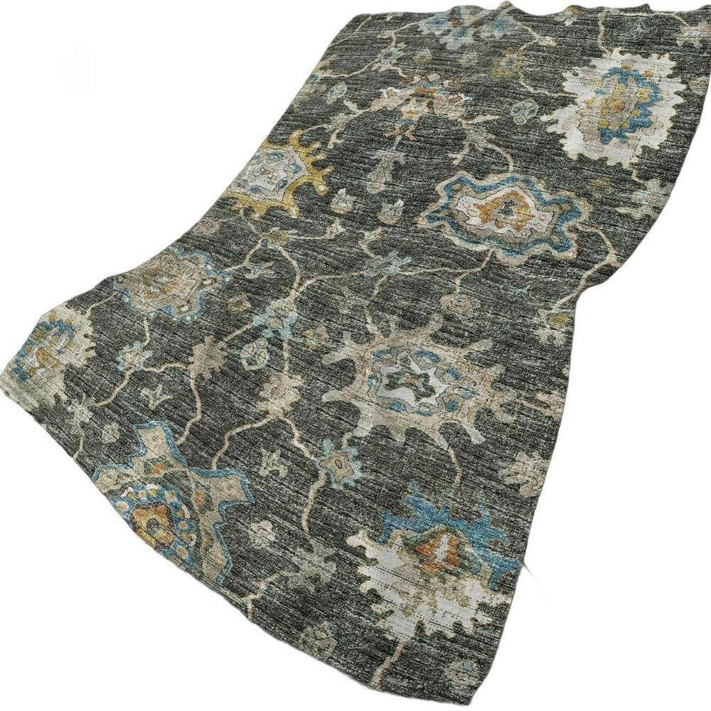 50" X 70" Beige Blue And Gold Floral Polyester Woven Plush Throw Blanket HomeRoots