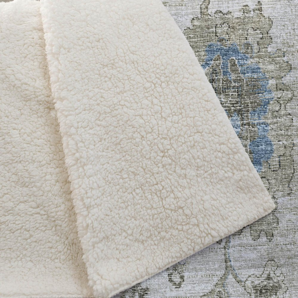 50" X 70" Blue Charcoal And Ivory Floral Polyester Woven Plush Throw Blanket HomeRoots