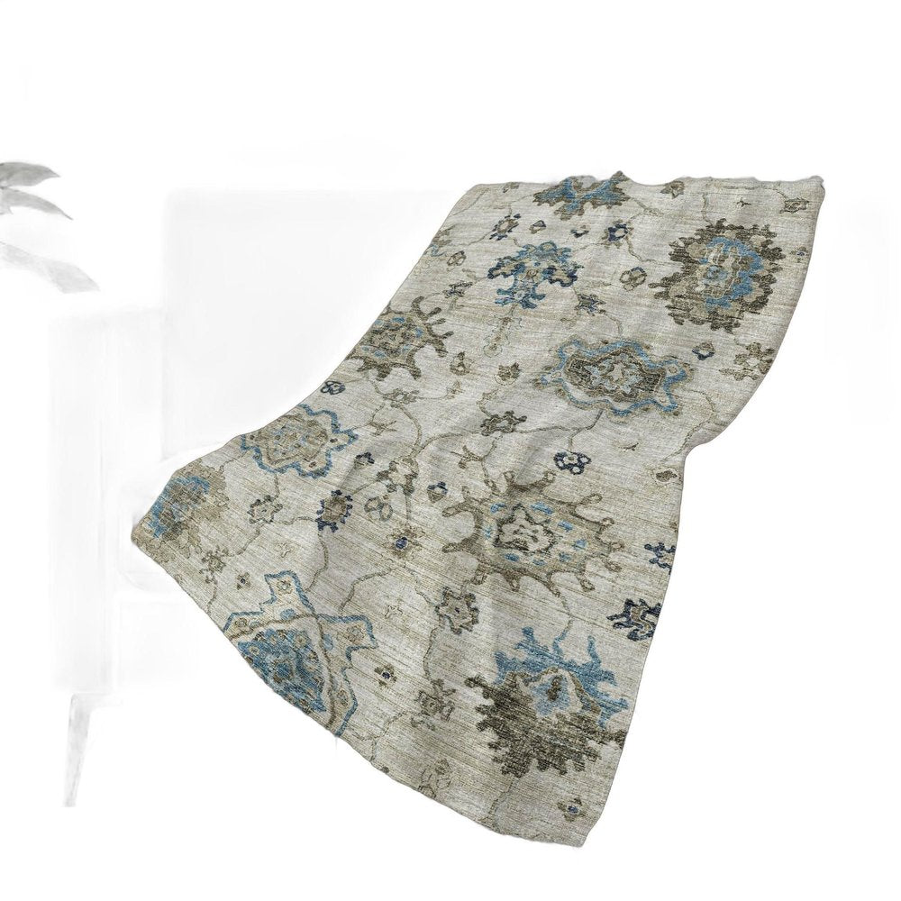 50" X 70" Blue Charcoal And Ivory Floral Polyester Woven Plush Throw Blanket HomeRoots
