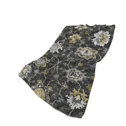 50" X 70" Gray And Gold Floral Polyester Woven Plush Throw Blanket HomeRoots