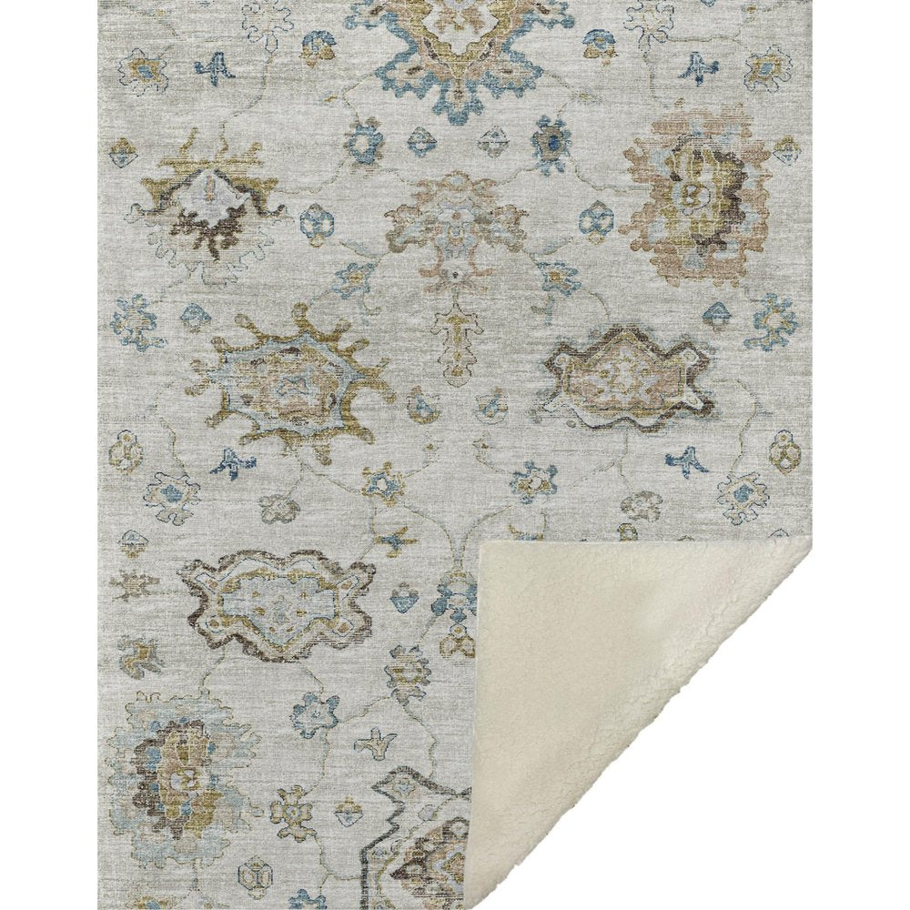 50" X 70" Linen Coffee And Teal Floral Microfiber Plush Throw Blanket HomeRoots
