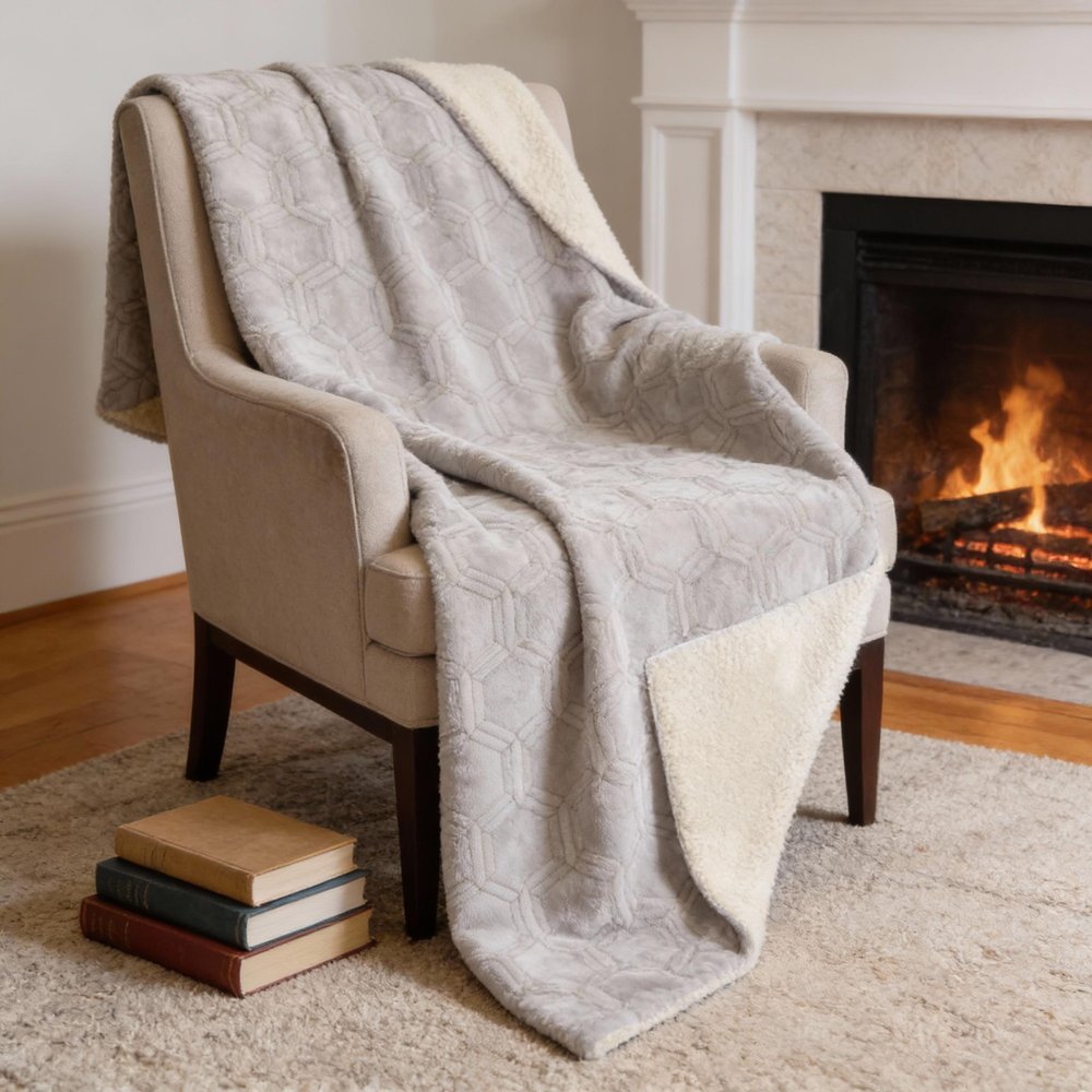 50" X 70" Ivory And Beige Geometric Microfiber Plush Throw Blanket HomeRoots