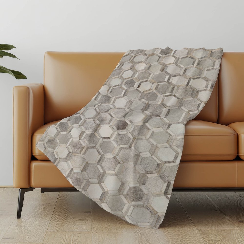 50" X 70" Gray And Ivory Geometric Microfiber Plush Throw Blanket HomeRoots