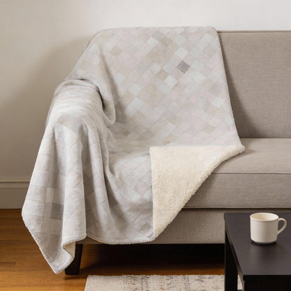 50" X 70" Ivory And Beige Geometric Microfiber Plush Throw Blanket HomeRoots