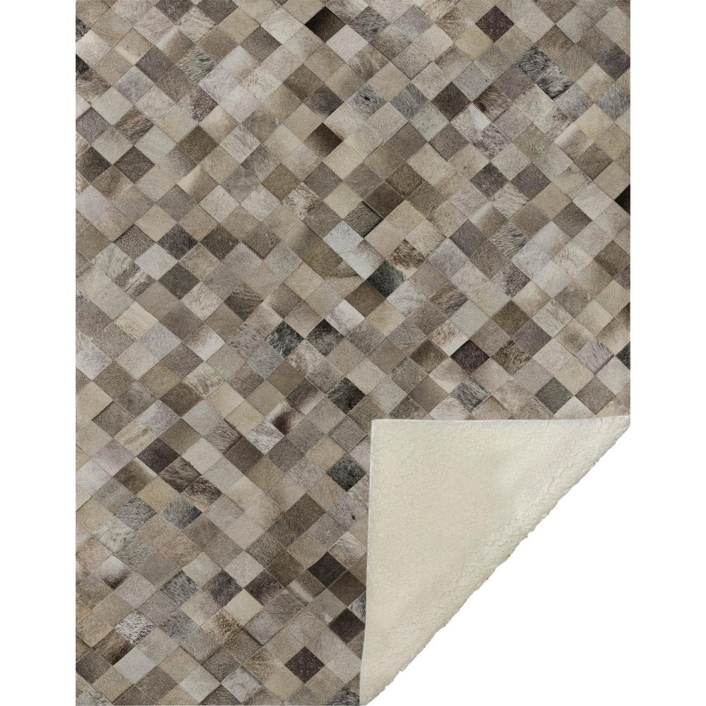 50" X 70" Gray Beige And Black Geometric Microfiber Plush Throw Blanket HomeRoots
