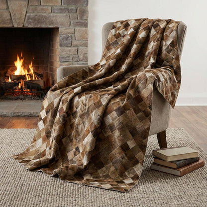 50" X 70" Brown Beige And Ivory Geometric Microfiber Plush Throw Blanket HomeRoots