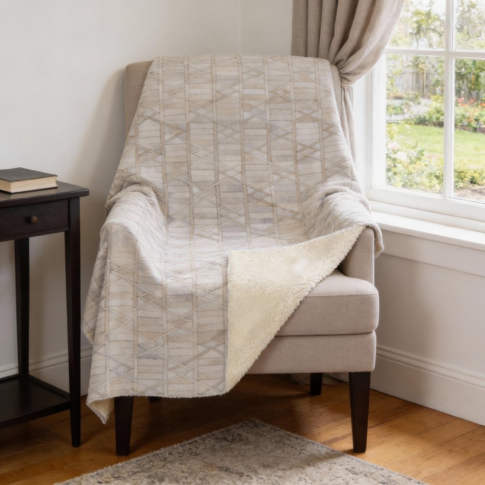 50" X 70" Ivory And Beige Microfiber Geometric Plush Throw Blanket HomeRoots