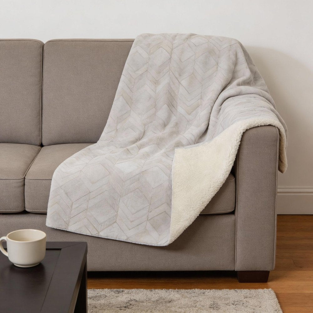 50" X 70" Ivory And Beige Geometric Microfiber Plush Throw Blanket HomeRoots