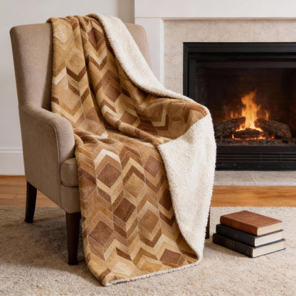 50" X 70" Brown Beige And Gold Geometric Microfiber Plush Throw Blanket HomeRoots
