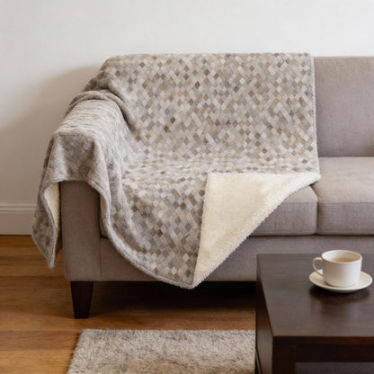 50" X 70" Gray Beige And Ivory Geometric Microfiber Plush Throw Blanket HomeRoots