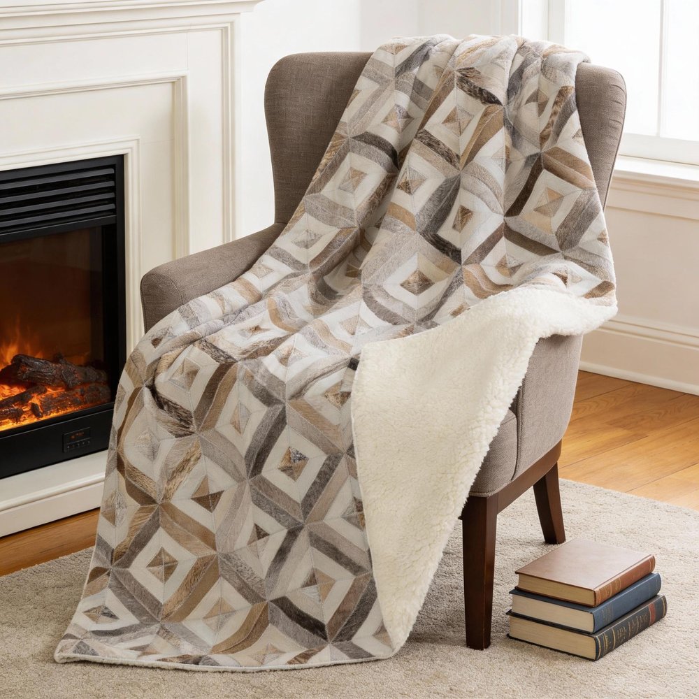 50" X 70" Gray And Brown Geometric Microfiber Plush Throw Blanket HomeRoots