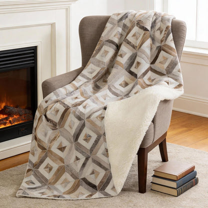 50" X 70" Gray And Brown Geometric Microfiber Plush Throw Blanket HomeRoots