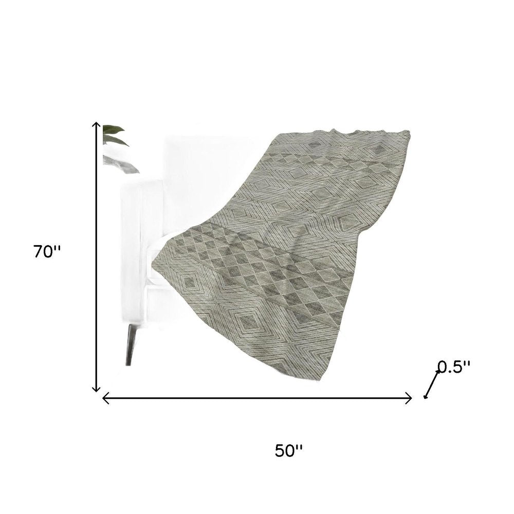50" X 70" Taupe And Ivory Geometric Plush Throw Blanket HomeRoots