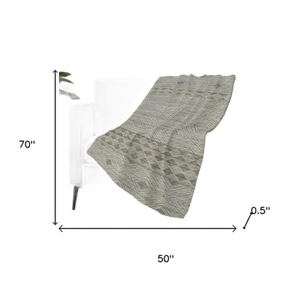 50" X 70" Taupe And Ivory Geometric Plush Throw Blanket HomeRoots