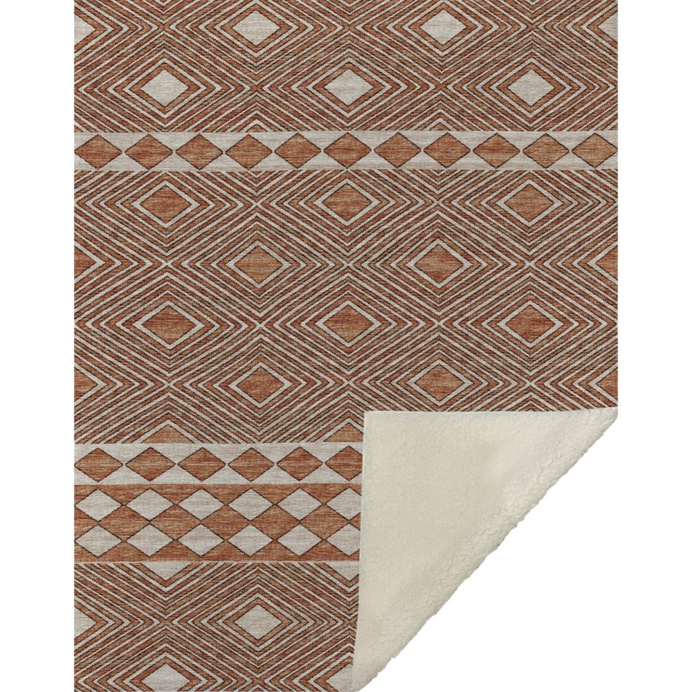 50" X 70" Rust And Ivory Microfiber Geometric Plush Throw Blanket HomeRoots