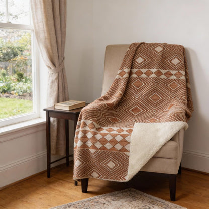 50" X 70" Rust And Ivory Microfiber Geometric Plush Throw Blanket HomeRoots