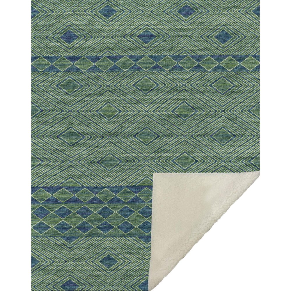 50" X 70" Green And Blue Microfiber Geometric Plush Throw Blanket HomeRoots
