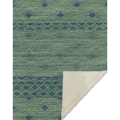 50" X 70" Green And Blue Microfiber Geometric Plush Throw Blanket HomeRoots