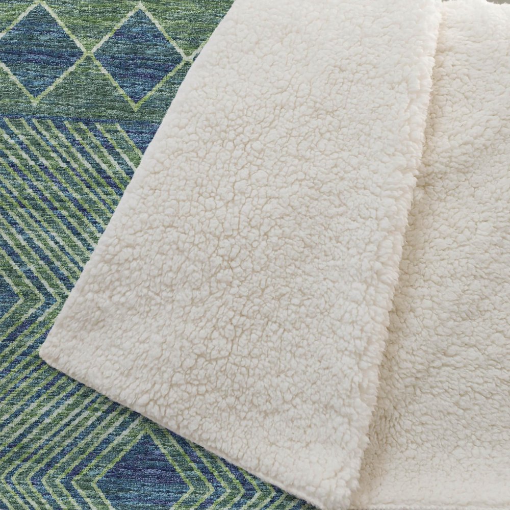 50" X 70" Green And Blue Microfiber Geometric Plush Throw Blanket HomeRoots