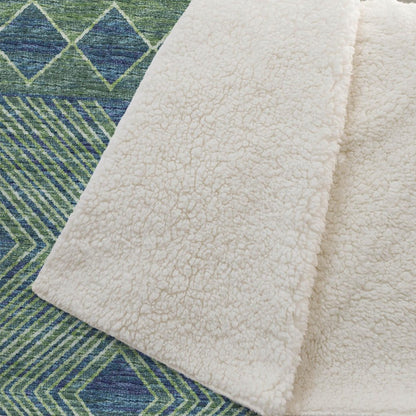 50" X 70" Green And Blue Microfiber Geometric Plush Throw Blanket HomeRoots