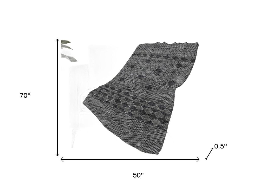 50" X 70" Gray And Black Geometric Plush Throw Blanket HomeRoots